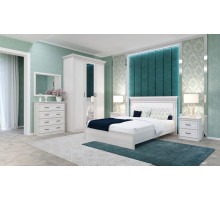 Спальня Неаполь Ясень анкор светлый (патина "серебро") экокожа «polo» белая.